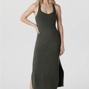 Vuori Halo Maxi Dress Kale Green Racerback Side Slit Large VW618